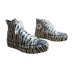 Converse Womens Black White Safari Zebra Hi Top Platform Sneakers Size 9